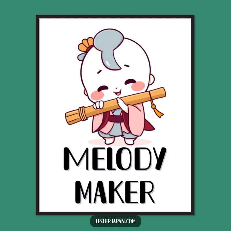 Funny Kawaii Flute Player Digital Art: Instant Japanese Character Download Gift