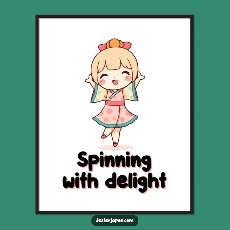 Funny Kokeshi Doll Digital Art: Joyful Dance, Cute Decor - Instant Gift!