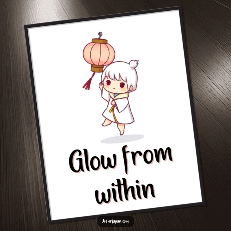 Funny digital art print of a character playfully balancing a small, stylized paper lantern, ready for instant download and display.