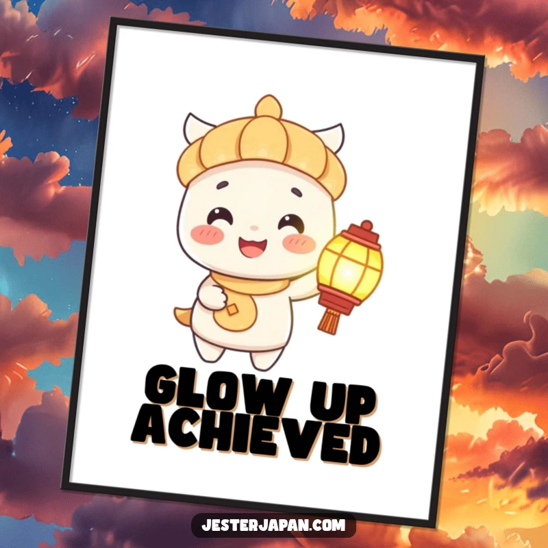 Funny Digital Art: A cheerful character holds a glowing lantern, its happy face illuminated, perfect for bright and funny decor.