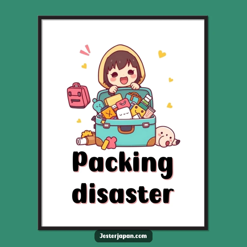 Funny Packing Kawaii Digital Art: Chaotic Character for Instant Travel Vibes