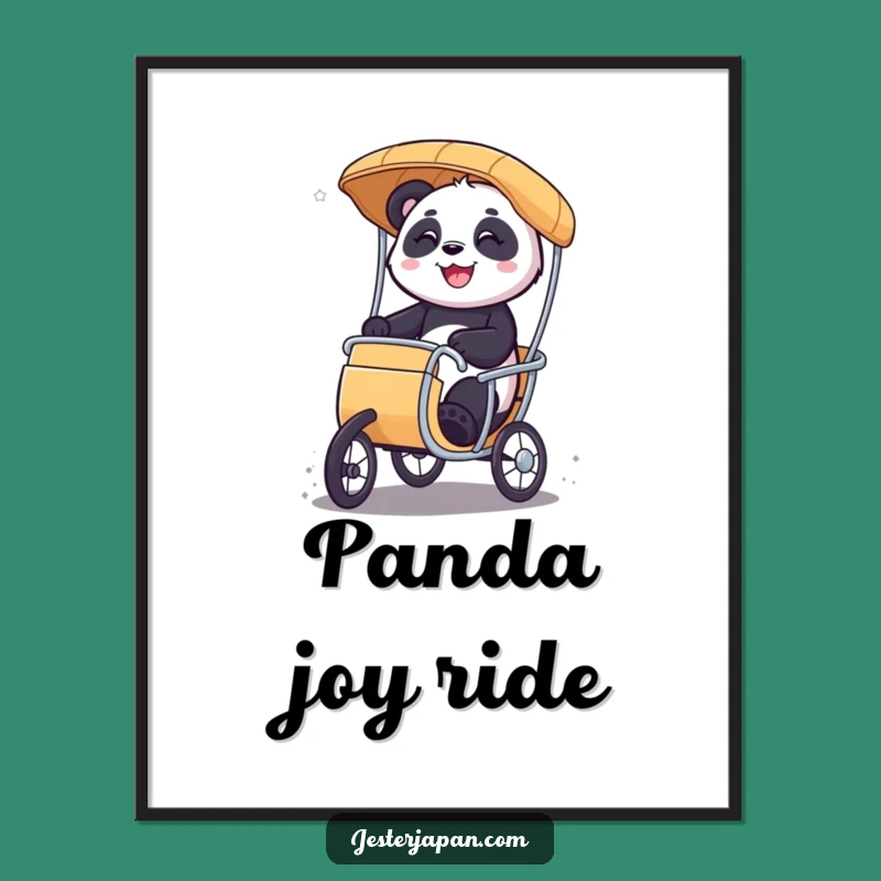 Funny Panda Digital Art: Rickshaw Glee Decor, Instant Joyful Funny Gift Download