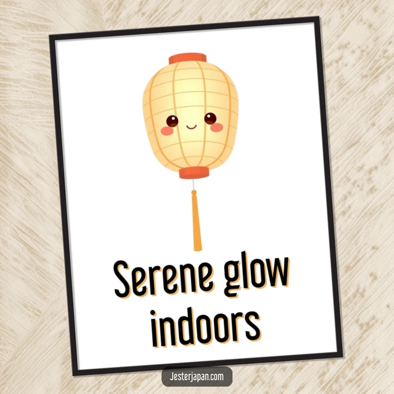Funny digital art of a cute paper lantern character floating serenely with a soft glow, instantly downloadable.