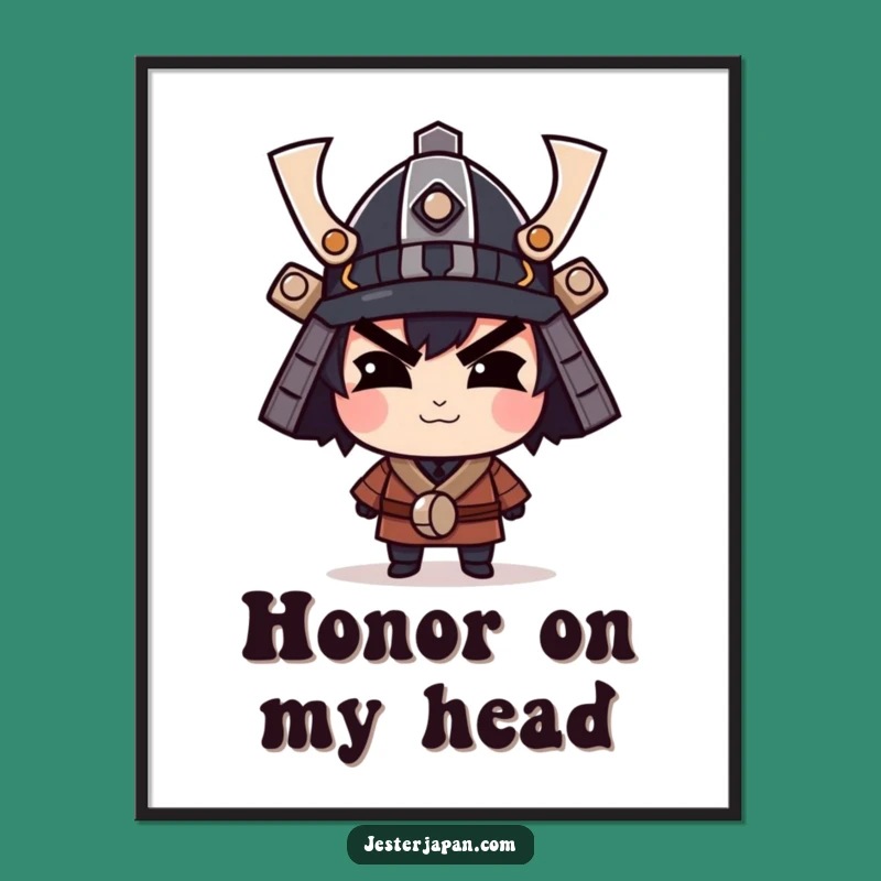 Funny Samurai Helmet Digital Art: Confident Smirk, Warrior Style, Instant Download Gift