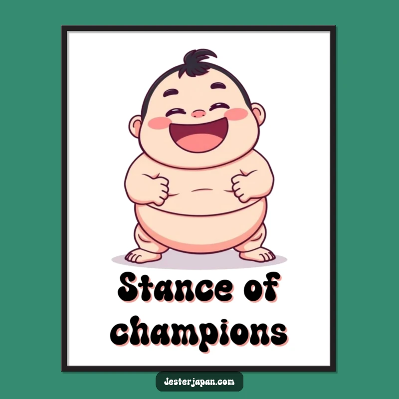 Funny Sumo Pose Digital Art: Hilarious Grinning Character, Instant Humorous Decor, Gift