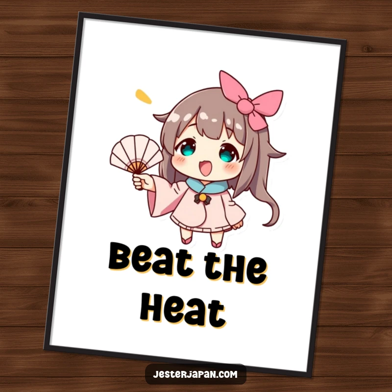 Funny digital art print of a character enthusiastically fanning with a small hand fan, radiating cool vibes and lighthearted fun.