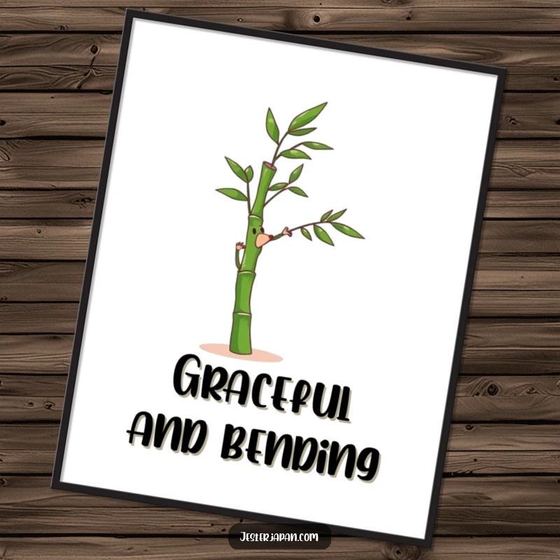 Funny Bamboo Digital Art Print: A bamboo stalk character bends joyfully in a gentle breeze in this calming artwork.