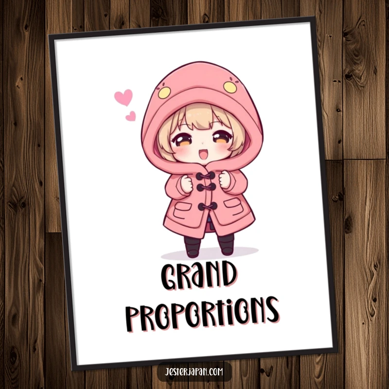 Funny Digital Art Print: Character hilariously drowning in a dramatically oversized Happi coat, creating a comedic and visually striking artwork.