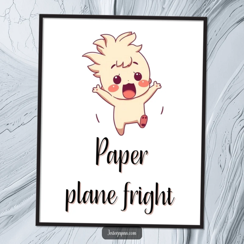 Funny Character Digital Art Print: A character startled by a appearing origami crane, offering instant visual humor.