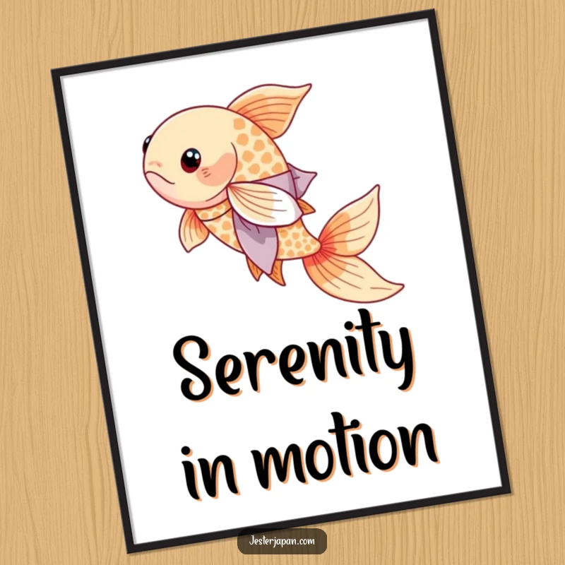 Funny Koi Kimono Digital Art Print of a serene koi fish in a flowing kimono, swimming gracefully.