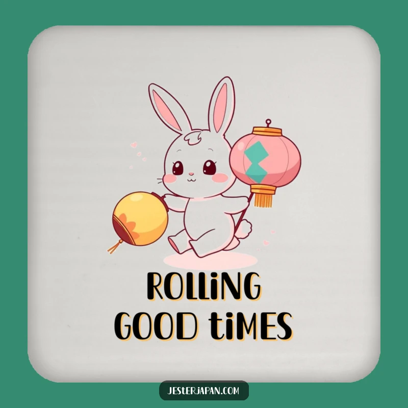 Funny Bunny Chasing Lantern Coasters: Protect Surfaces with Whimsical, Playful Art
