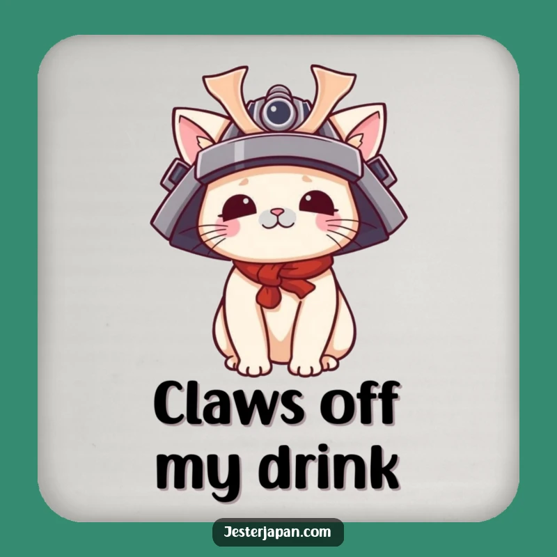 Funny Cat Samurai Coaster Set: Kawaii Helmet Protection, Chic Funny Gift