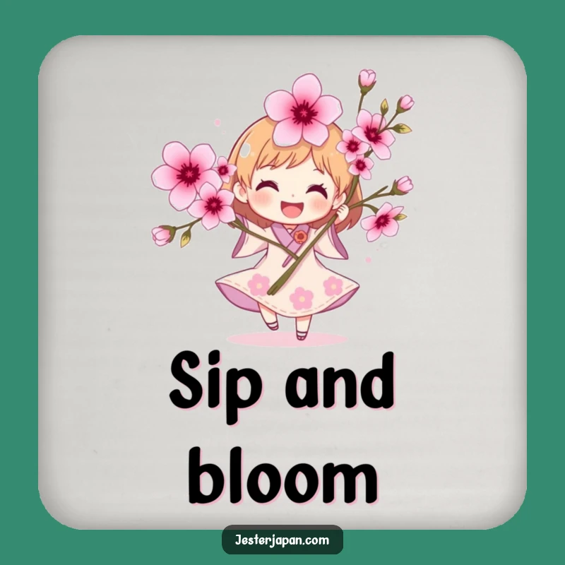 Funny Cherry Blossom Coaster: Joyful Spring Character Table Gift
