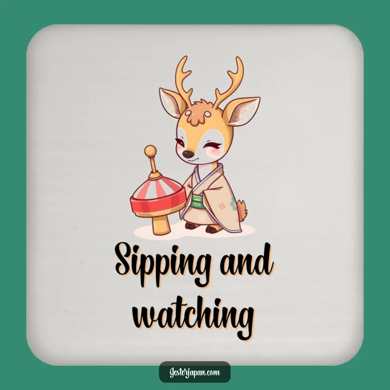 Funny Deer Kimono Coaster: Curious Deer Art - A Sweet 'Funny Gift'