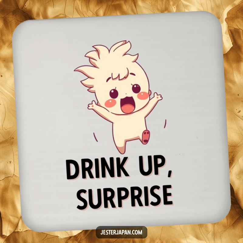 Funny Character Coaster: A character startled by a sudden origami crane, offering humorous table protection.