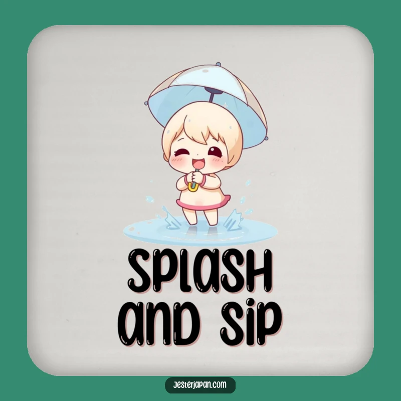 Funny Puddle Splashing Coaster: Joyful Character's Umbrella Protection for Surfaces