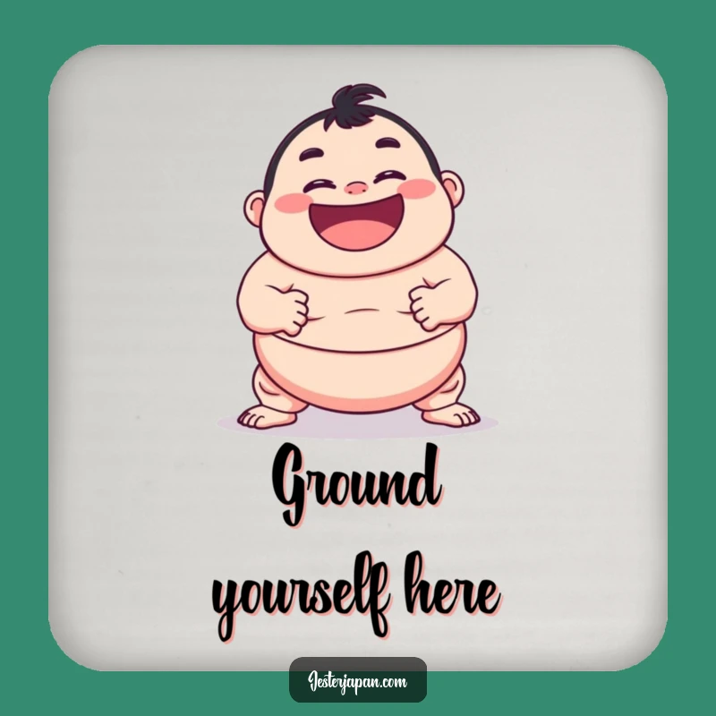 Funny Sumo Pose Coaster: Protect Surfaces with Humor, Grinning Character, Gift Set