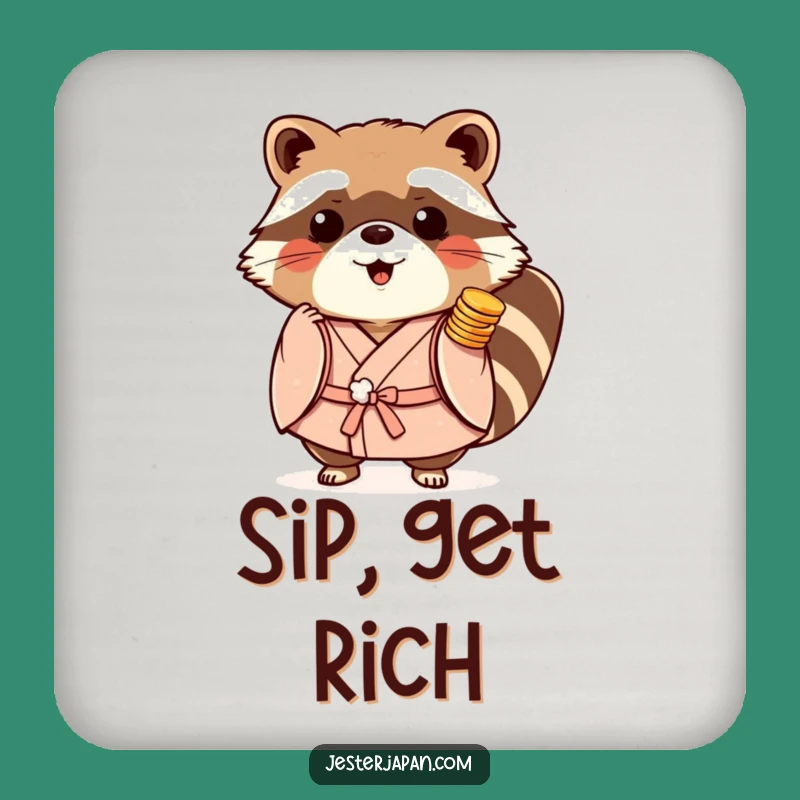 Funny Tanuki Kimono Coaster Set: Playful Coins Protection, Japanese Gift