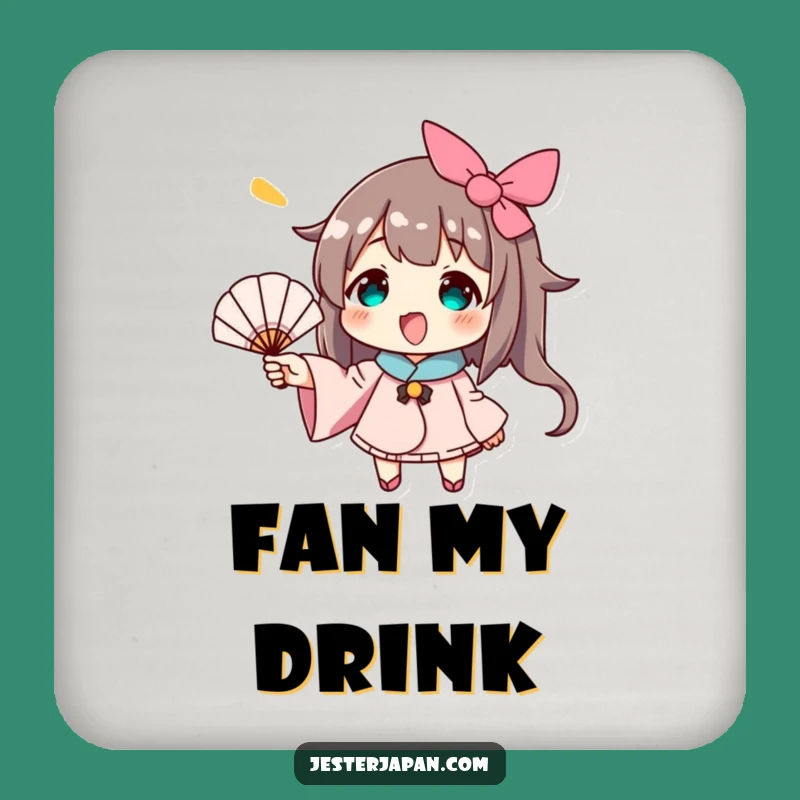 Funny Waving Fan Character Coaster - Sip Coolly and Protect Surfaces