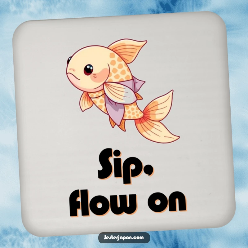 Funny Koi Kimono Coaster featuring a serene koi fish in a flowing kimono, protecting surfaces with grace.