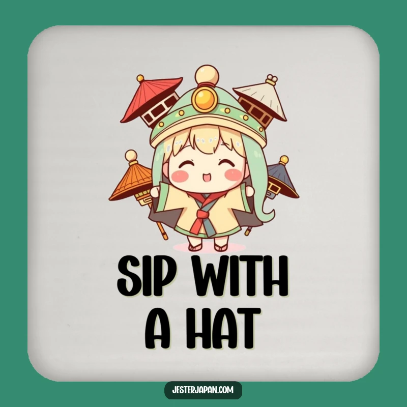 Funny Kawaii Hat Flair Coaster - Humorous Drink Protection Gift
