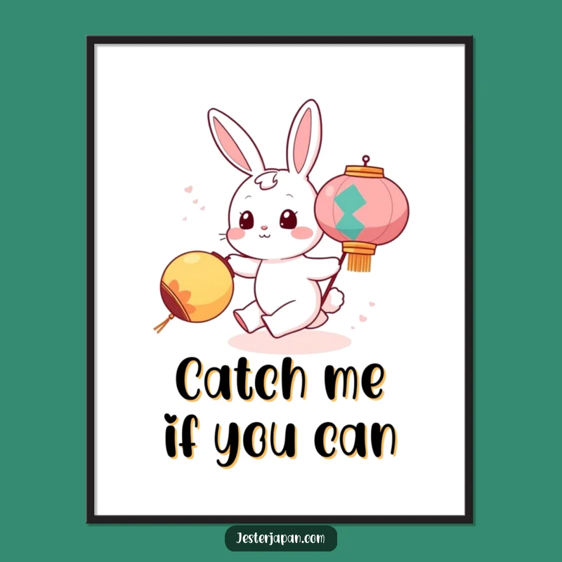 Funny Bunny Chasing Lantern Poster: Adorable Wall Art for a Touch of Whimsy