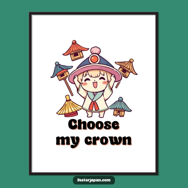 Funny Kawaii Hat Fashion Poster: Character Trying on Hats Wall Art