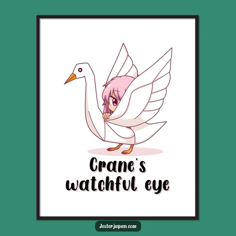 Funny Origami Crane Peek Poster - Artistic Wall Decor Gift Idea