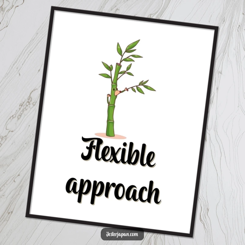 Funny Bamboo Poster: Artistic print of a bamboo stalk character bending joyfully in a gentle breeze, adding zen to decor.