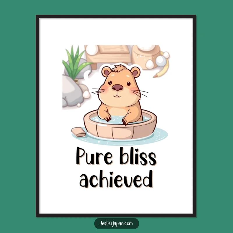 Funny Capybara Hot Spring Poster: Tranquil Wall Art for a Hilarious Retreat