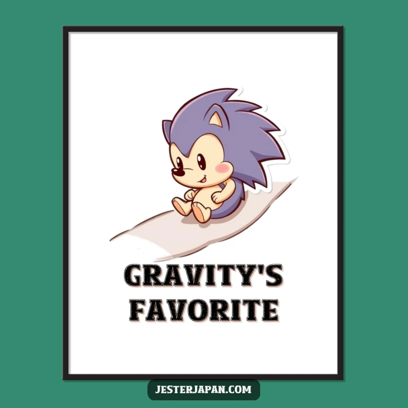 Funny Hedgehog Rolling Downhill Poster - Whimsical Wall Art Gift