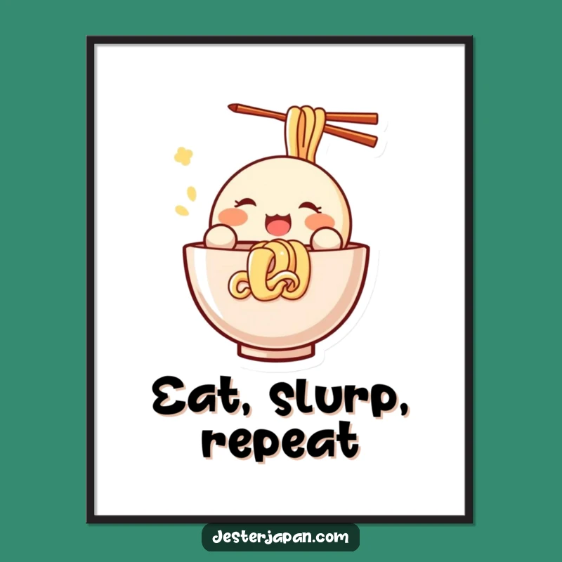 Funny Kawaii Noodle Slurp Poster: Delicious Joy for Your Walls