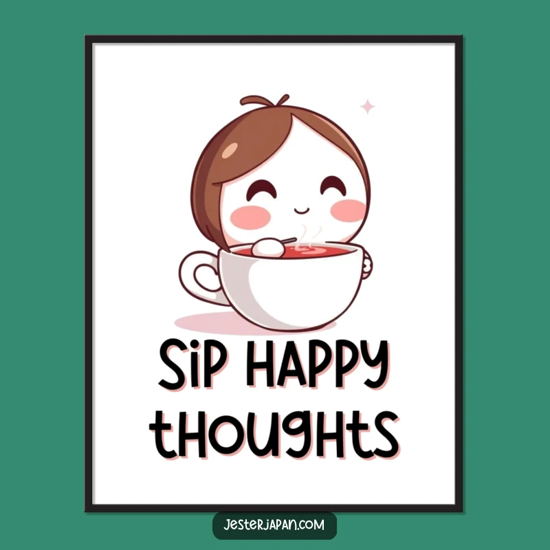 Funny Kawaii Serenity Sip Poster - Humorous Wall Art Gift