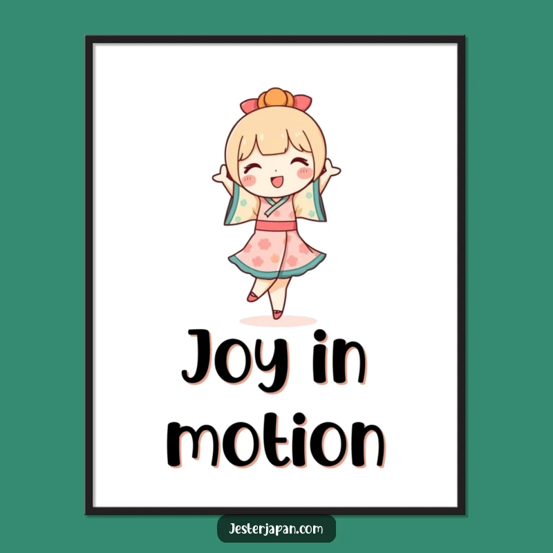 Funny Kokeshi Doll Poster: Joyful Dance Art, Cute Decor - Wall Gift!
