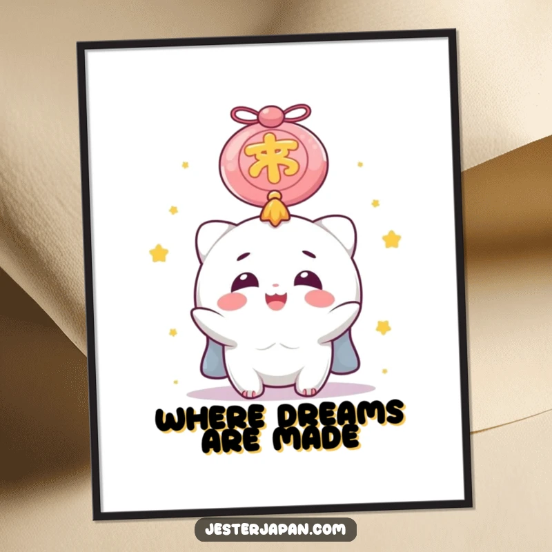 Funny Poster featuring a joyful character gazing skyward at an enormous lucky charm, creating a cheerful and hopeful atmosphere with humorous appeal.