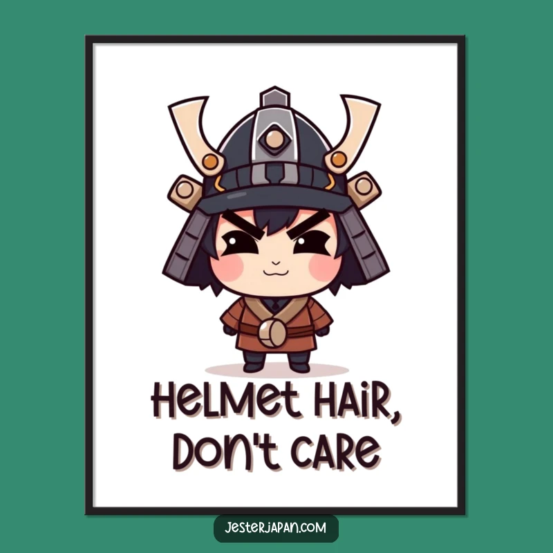 Funny Samurai Helmet Poster: Confident Warrior Art, Unique Wall Decor, Perfect Gift