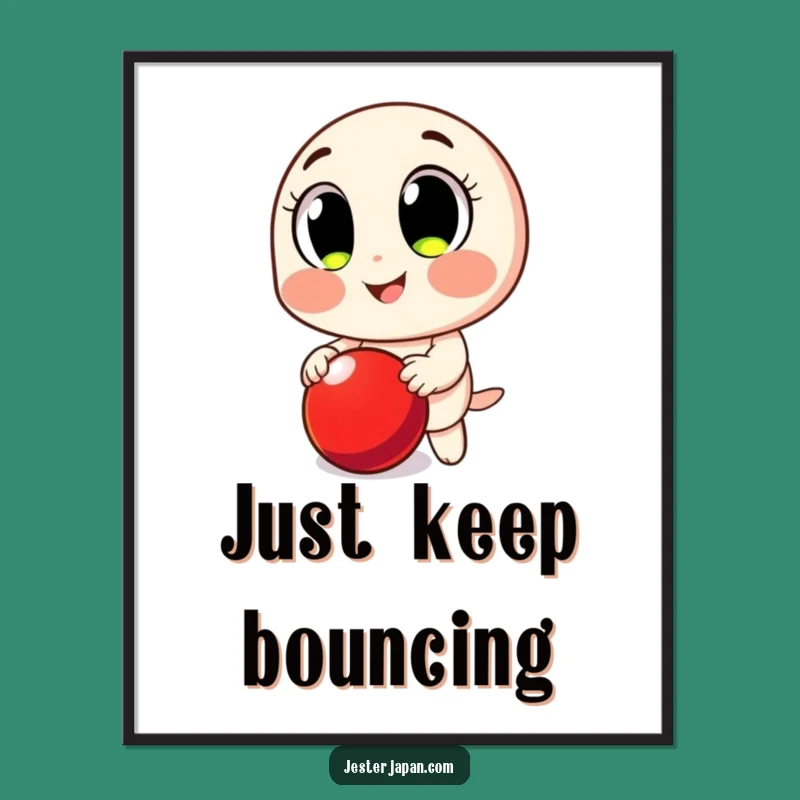 Funny Bouncing Ball Poster: Big Eyed Character's Playful Art for Vibrant Wall Decor