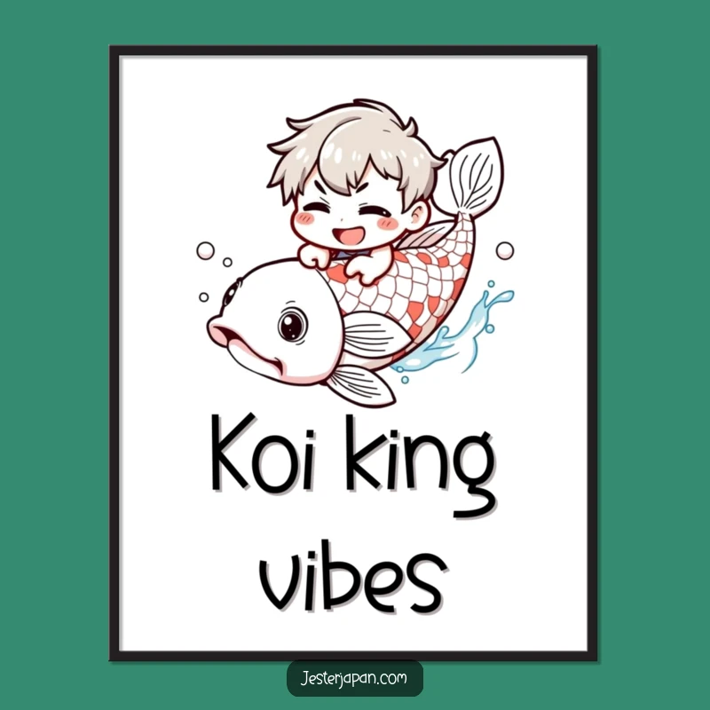 Funny Kawaii Koi Rider Poster: Mischievous Character Art, Humorous Wall Decor Gift