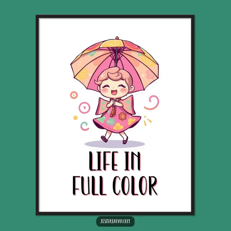Funny Umbrella Dance Art Print - Vibrant Wall Decor and Cheerful Gift