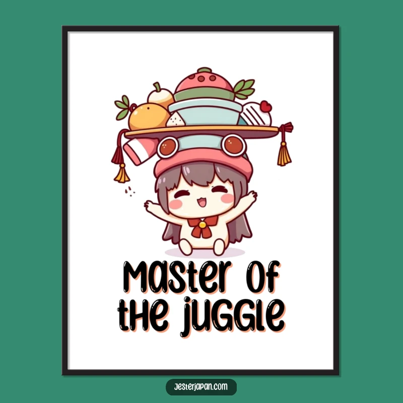 Funny Kawaii Balancing Act Poster: Art That Juggles Humor and Style