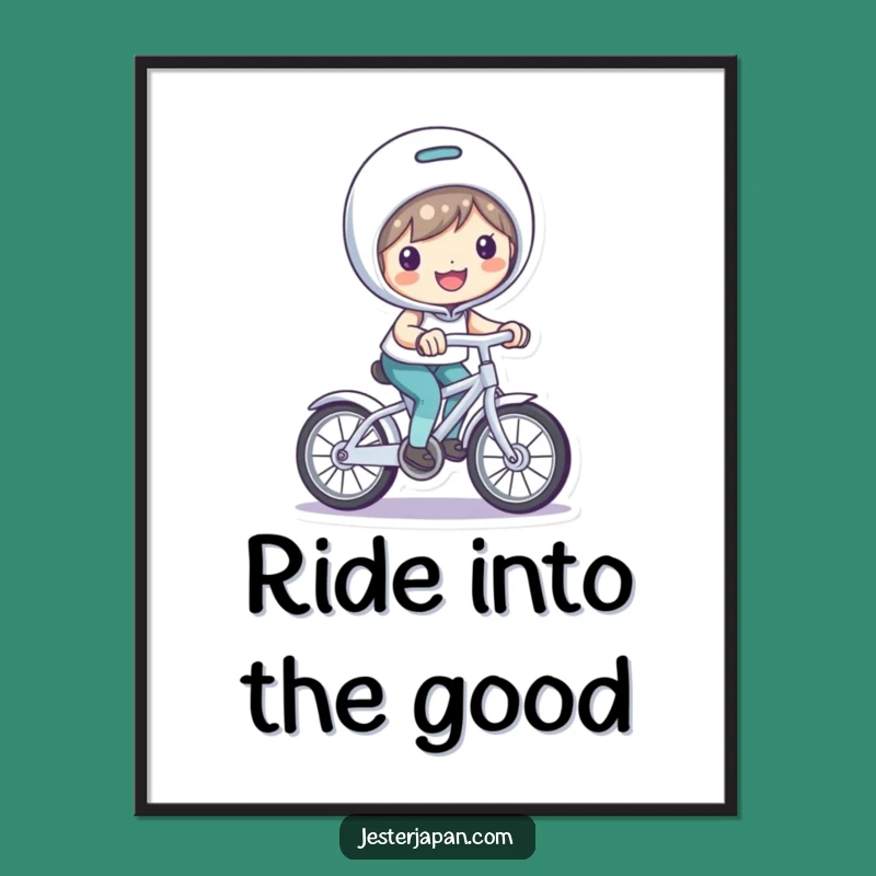 Funny Bicycle Riding Poster: Smiling Character's Playful Art for Cheerful Walls