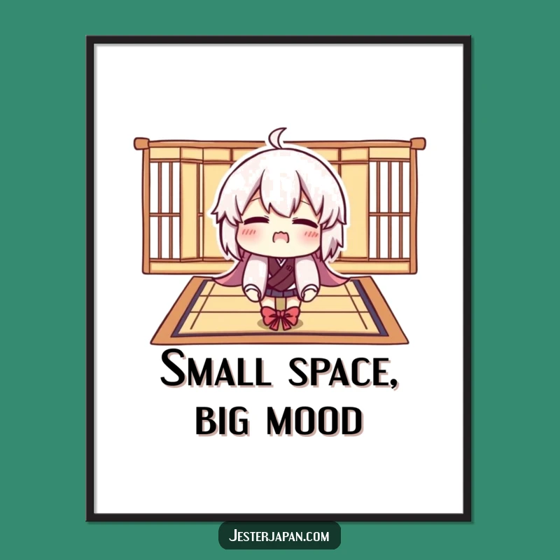 Funny Tatami Mat Struggle Poster: Comical Character's Predicament, Artistic Funny Gift
