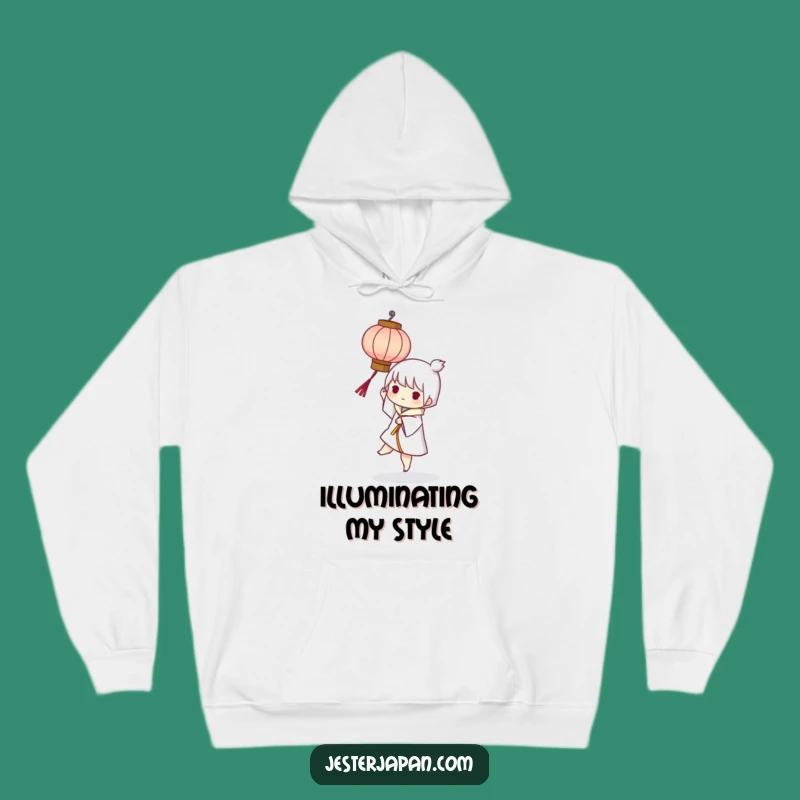 Cozy Funny Lantern Balance Hoodie: Playful Character's Glow, Warm Funny Gift