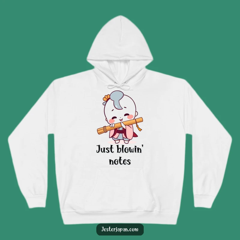 Funny Kawaii Flute Player Hoodie: Cozy Japanese Character Gift for Music Enthusiasts