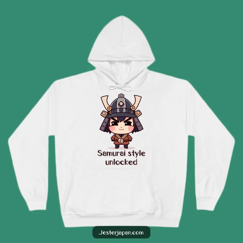 Funny Samurai Helmet Hoodie: Cozy Warrior Spirit, Smirking Character, Perfect Gift