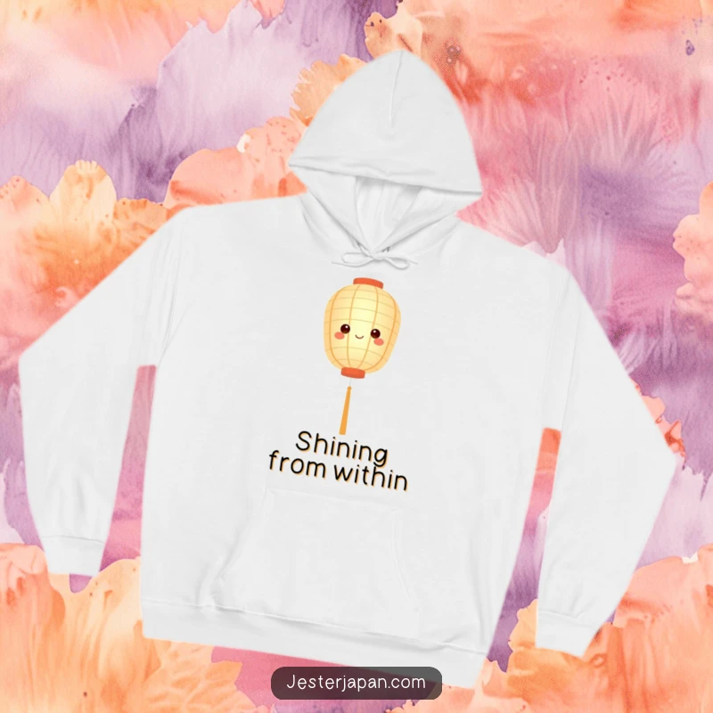 Funny hoodie featuring a cute paper lantern character floating serenely with a soft, warm glow, offering comfort.