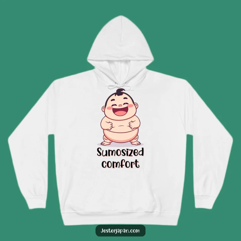 Funny Sumo Pose Hoodie: Cozy & Hilarious, Character's Grin Makes a Great Gift
