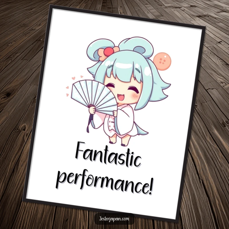 Funny Free Printable Wall Art: A smiling character dramatically fans themselves with a large, stylish fan, looking cool.
