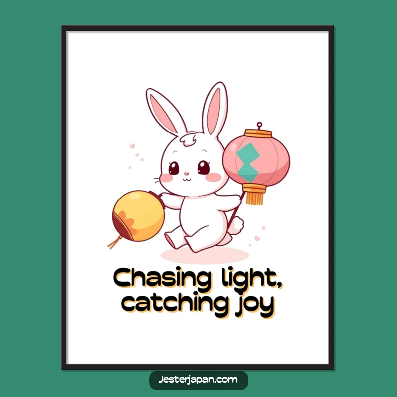 Free Printable Bunny Lantern Chase Wall Art - Funny Downloadable Decor for Playful Spaces