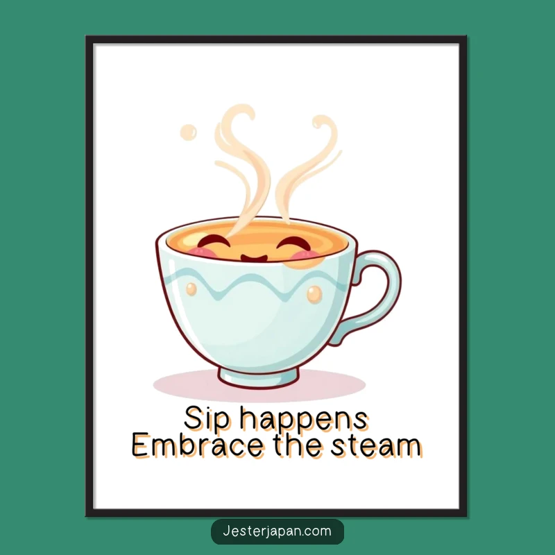 Free Printable Funny Tea Cup Wall Art - Playful Steam Sigh for Home Decor